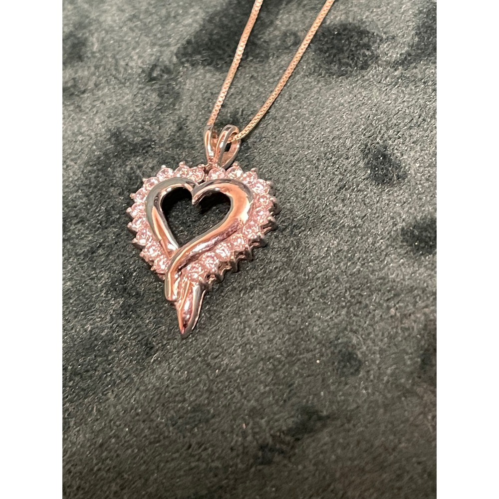 925 Sterling Silver Heart Pendant Necklace 18" Chain - Picture 2 of 5